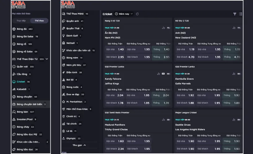 Sảnh thể thao SABA cá cược bóng đá hàng đầu AX88 2 SABA Sports cung cấp các sự kiện thể thao đa dạng nhất trên thị trường